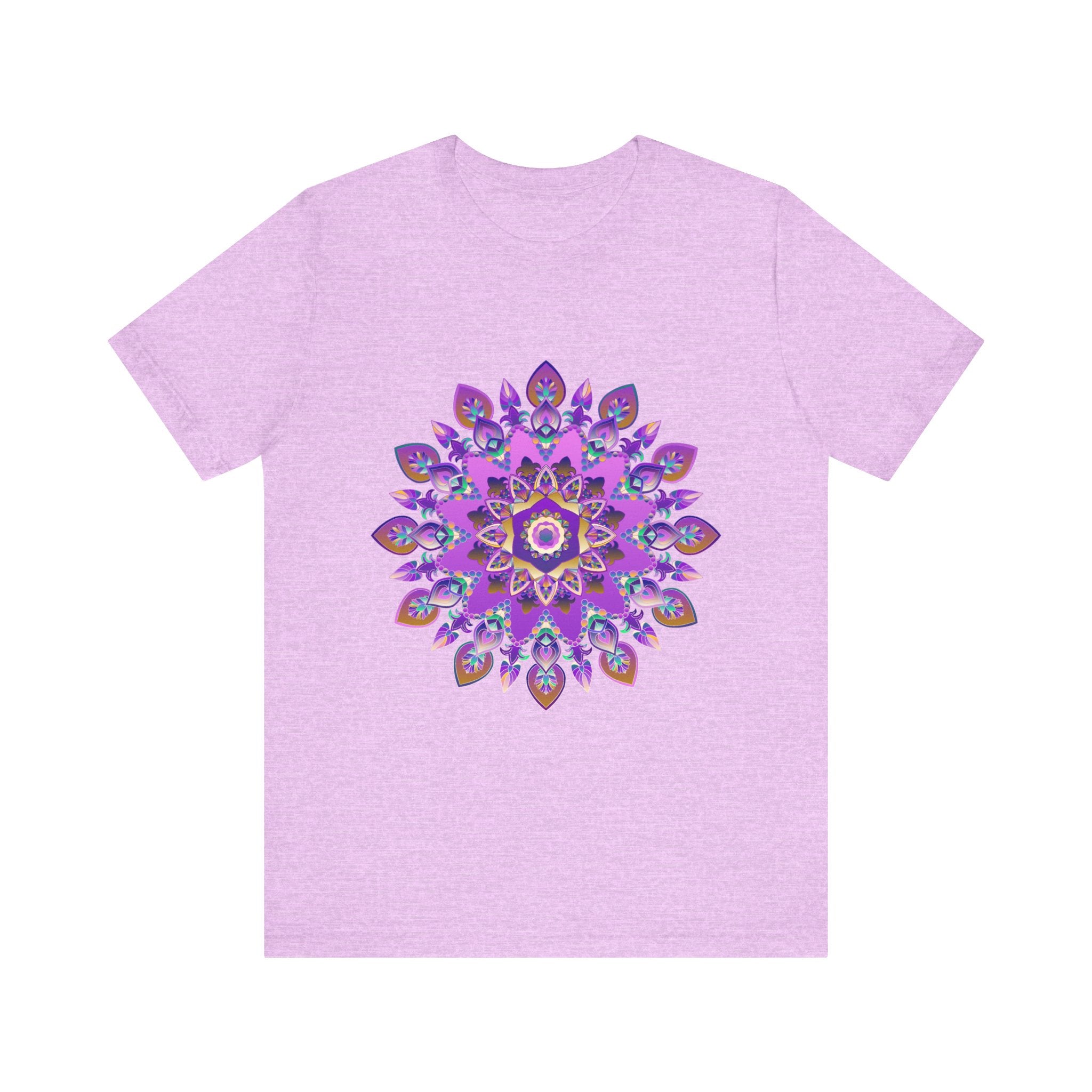 Beautiful purple and gold mandala tee featuring spiritual art design