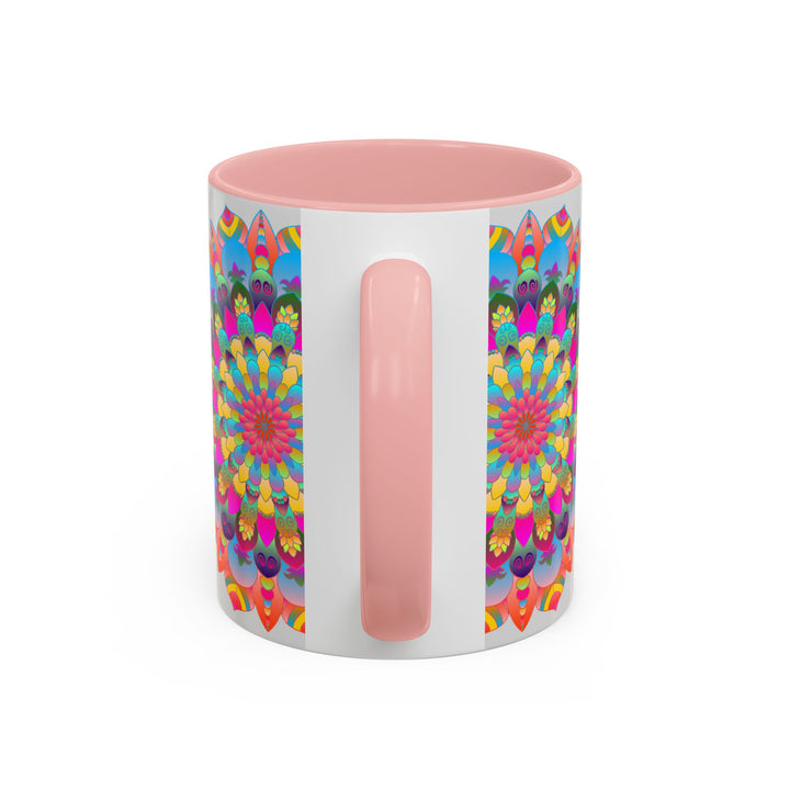 Vibrant and colorful mandala art mug with circular design