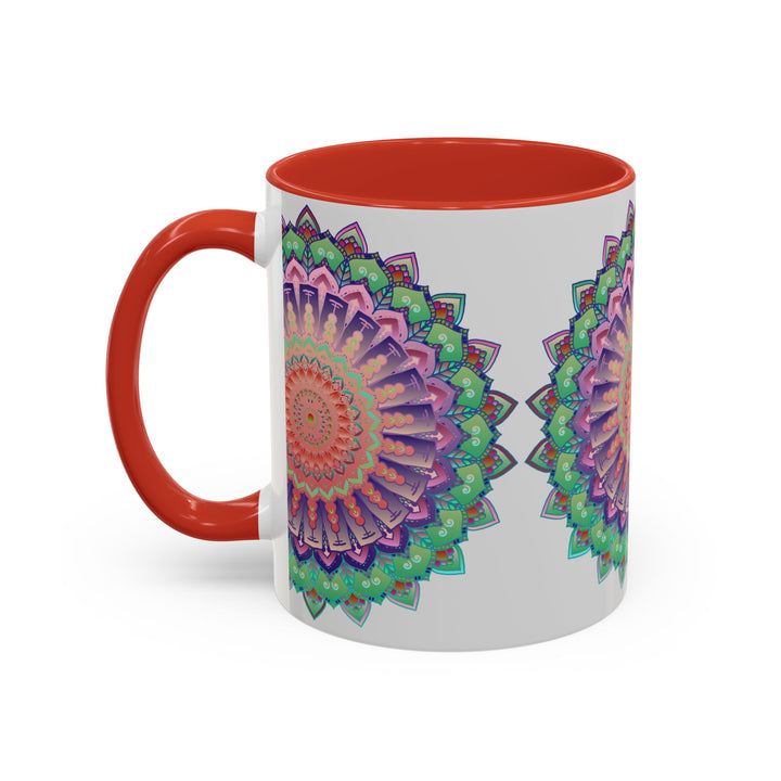 Beautiful mandala art mug featuring a vibrant and colorful floral design