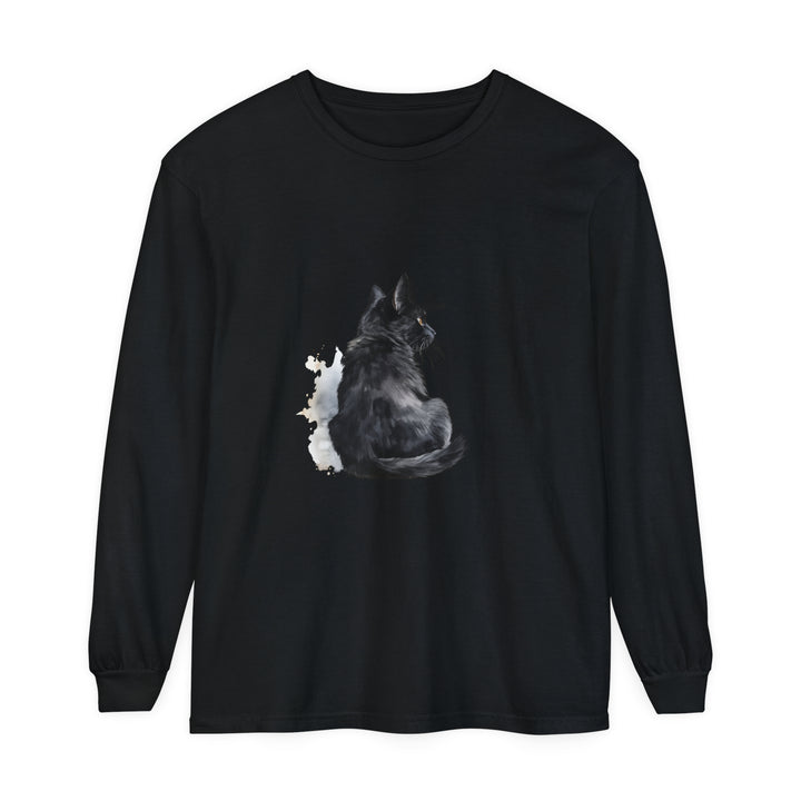 Black Cat Watercolor Unisex Long Sleeve T-Shirt with vibrant, hand-painted style design