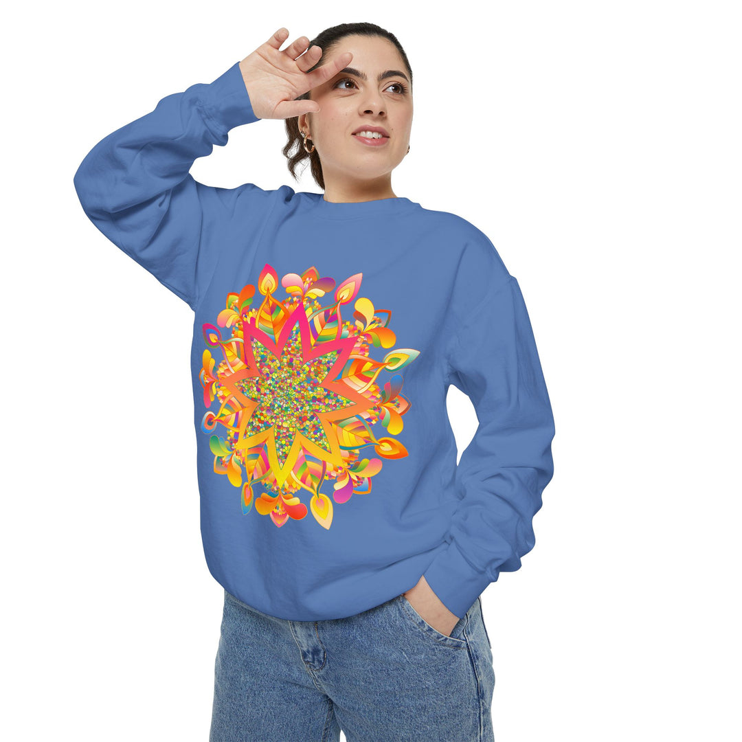 Colorful and intricate mandala design sweatshirt perfect for casual and comfortable wear