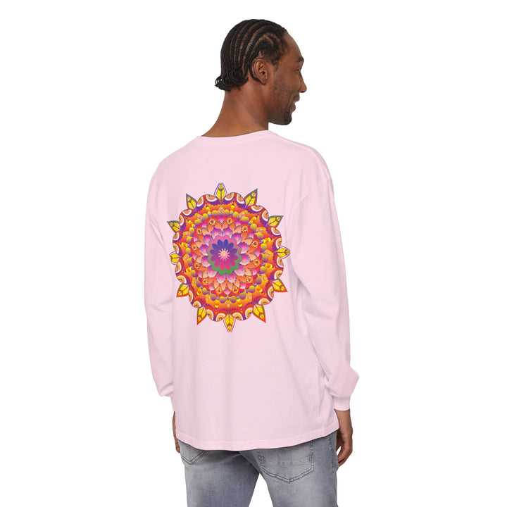 Vibrant Mandala Unisex Long Sleeve T-Shirt with intricate, colorful design and comfortable fit