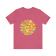 Colorful and vibrant psychedelic mandala tee with a trippy design