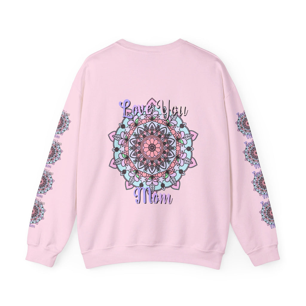 Cozy unisex crewneck sweatshirt in heather gray with 'Love You Mom' design, perfect birthday gift for mom