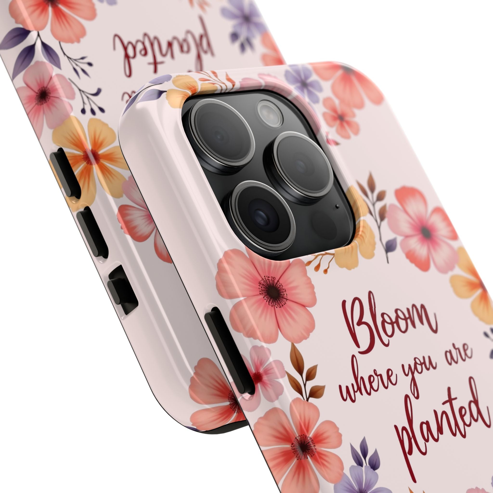 Light pink phone case with a beautiful flower garland bloom design