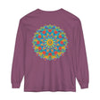 Colorful and intricately designed unisex long sleeve t-shirt with vibrant mandala pattern