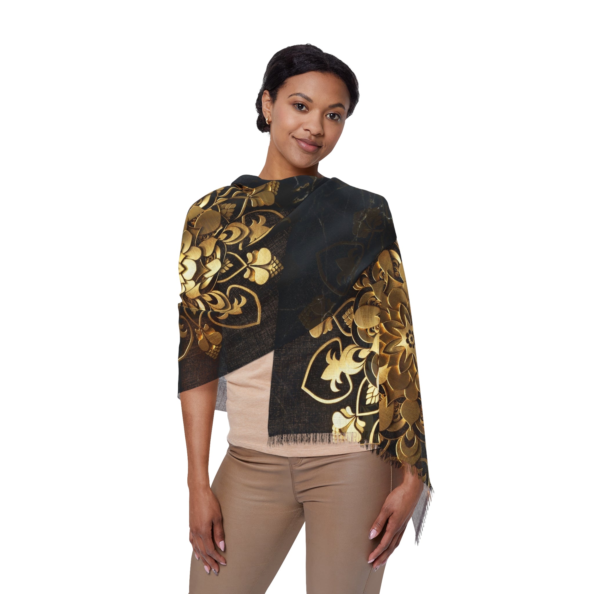 Gold Mandala Black Marble Luxury Scarf