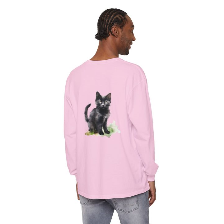 Schwarze Katze Aquarell Langarmshirt