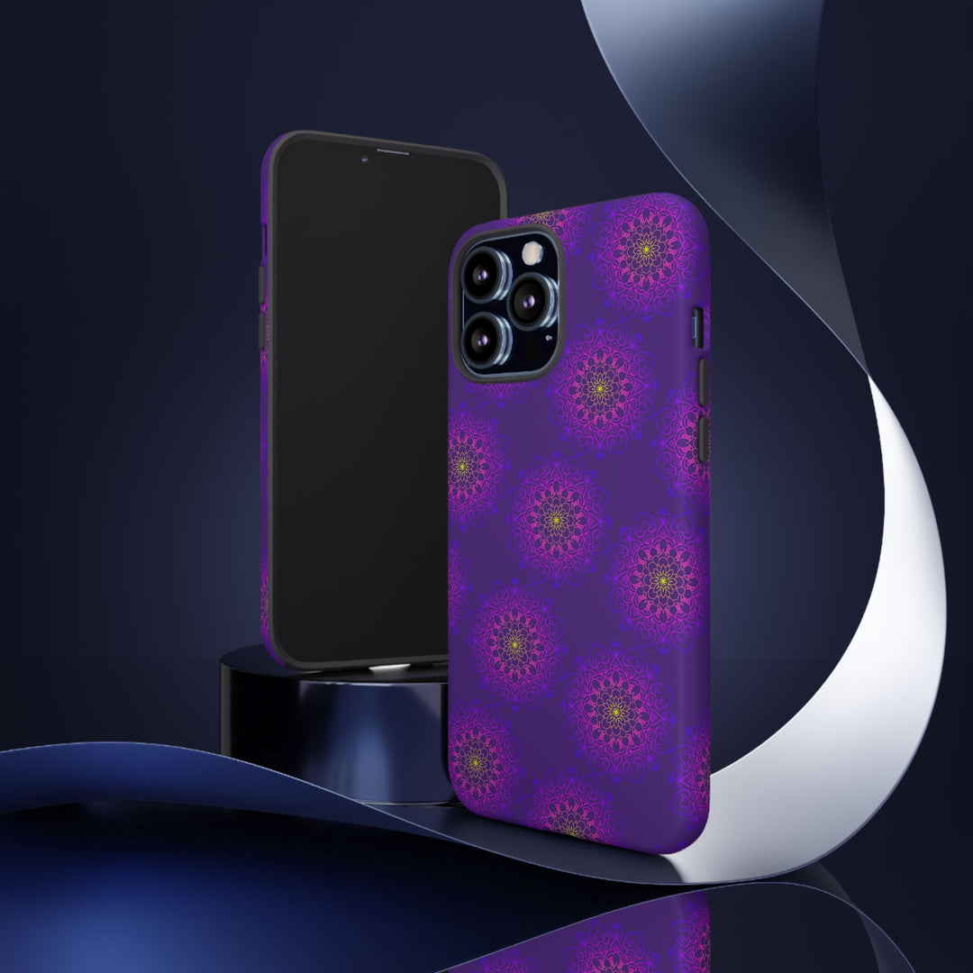 Intricate Purple Floral iPhone Case with Bold Mandala Design