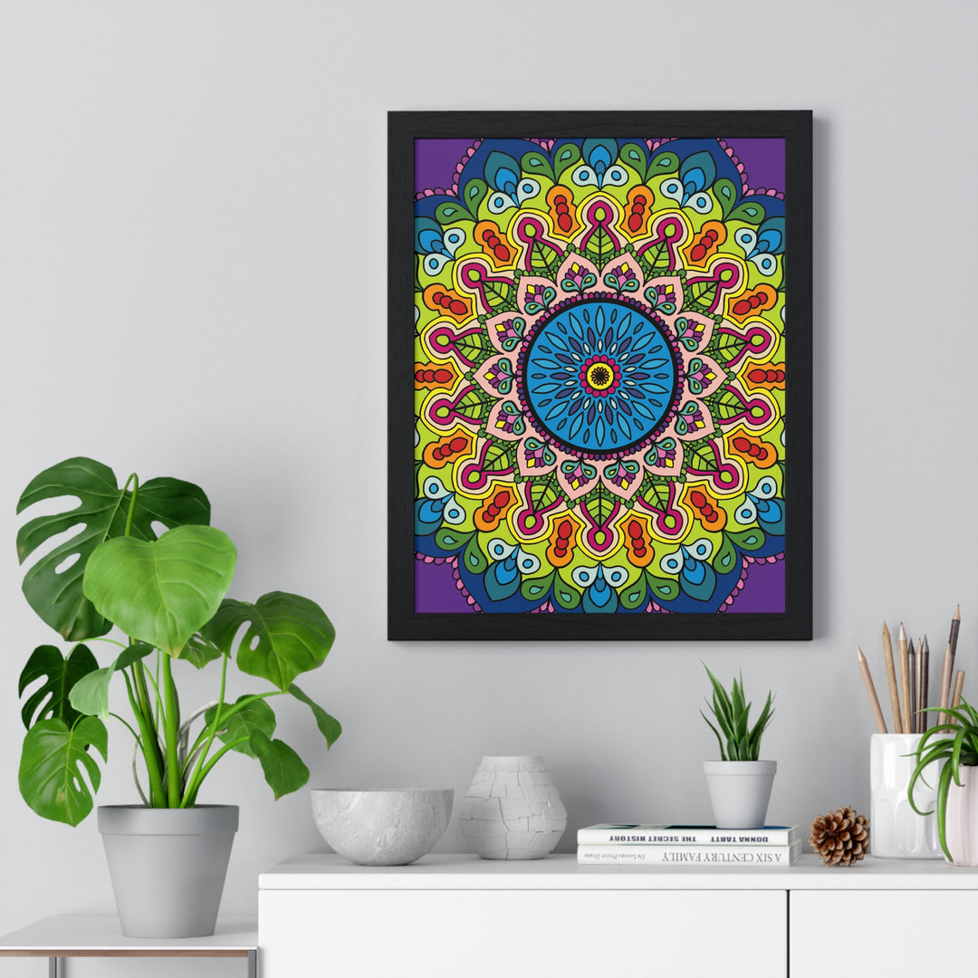 Beautiful and intricate mandala art, hand-drawn and framed in a vertical poster, perfect for promoting mindfulness and enhancing your yoga practice