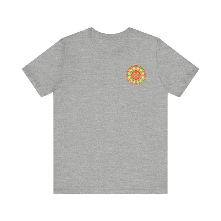 A colorful mandala design T-shirt, symbolizing spiritual peace and harmony