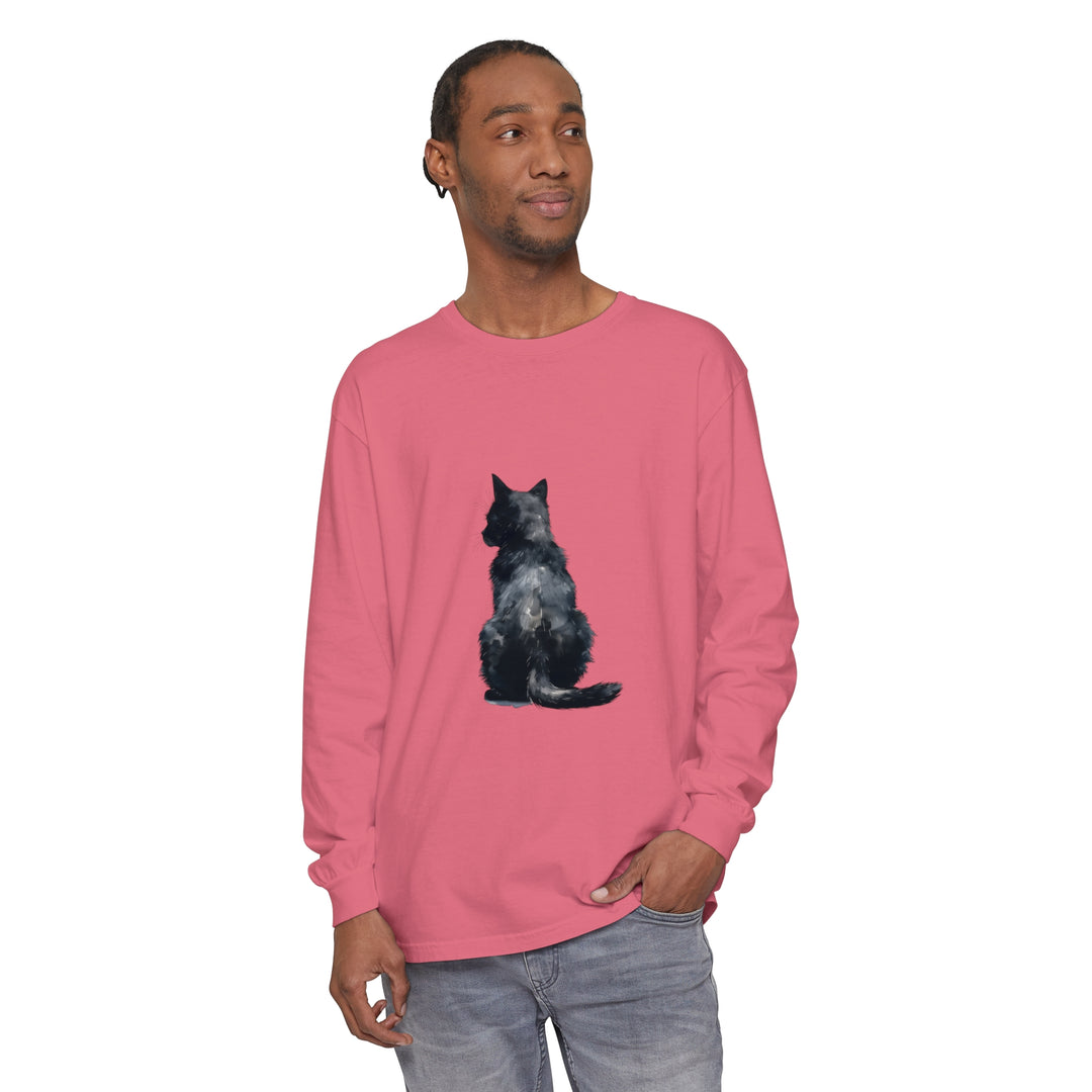 Watercolor black cat design on a comfortable and stylish long sleeve t-shirt