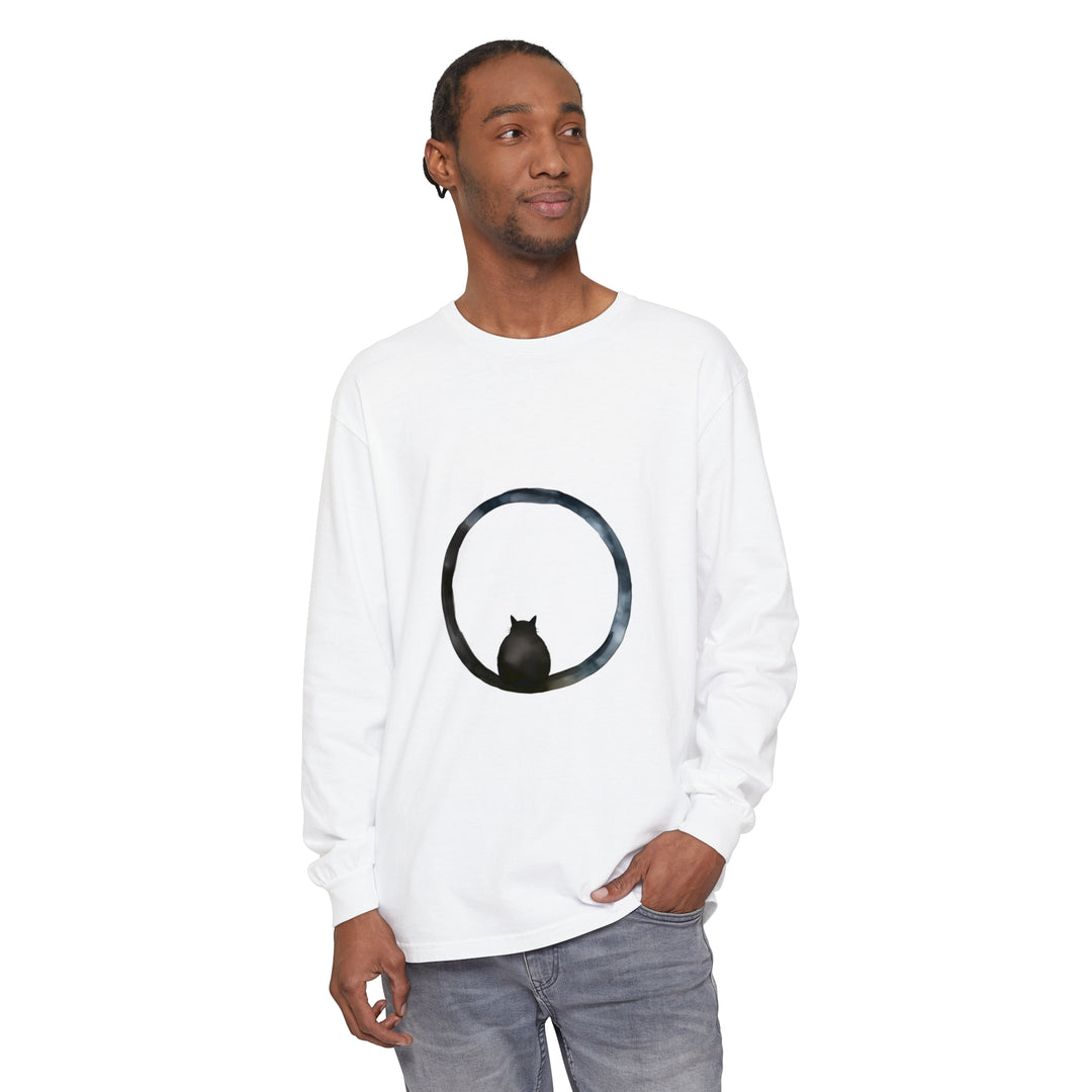 Black unisex long sleeve t-shirt with mysterious sphere design for all genders