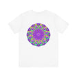 Vibrant purple mandala graphic tee promoting spiritual peace and harmony