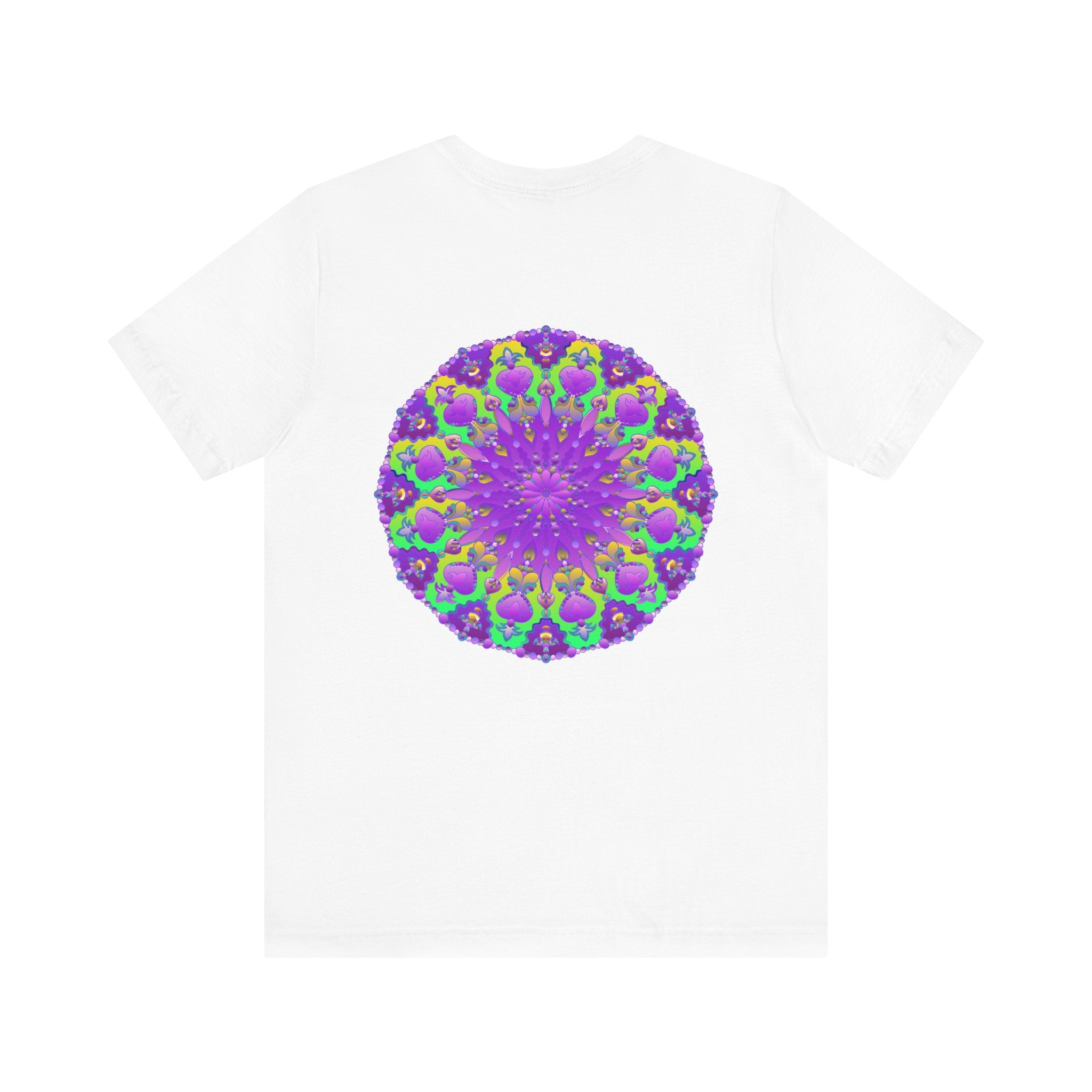 Vibrant purple mandala graphic tee promoting spiritual peace and harmony