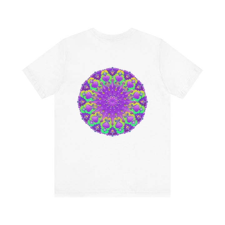 Vibrant purple mandala graphic tee promoting spiritual peace and harmony