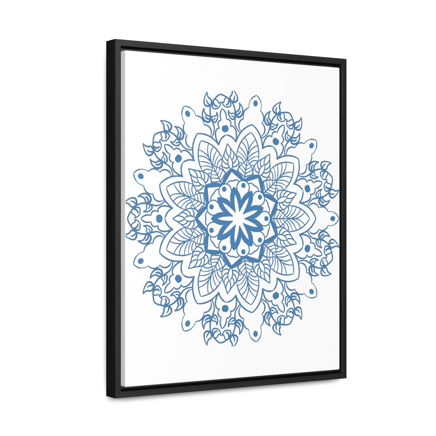 Beautiful steel blue mandala design wall art on gallery canvas wraps, handmade and vertical frame perfect for home decor