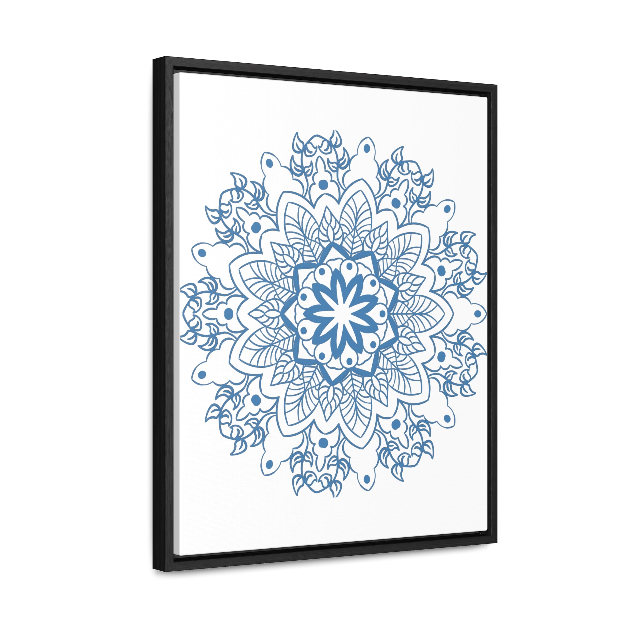 Beautiful steel blue mandala design wall art on gallery canvas wraps, handmade and vertical frame perfect for home decor