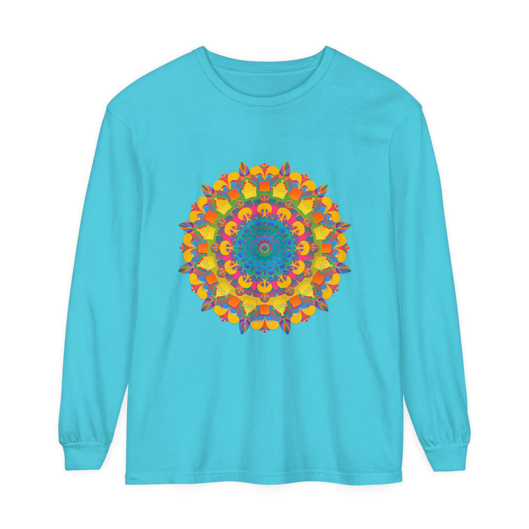 Colorful and intricate mandala design on a unisex long sleeve t-shirt