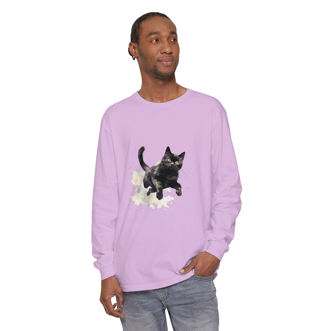 Black Cat Watercolor Splash T-Shirt featuring a fierce feline design