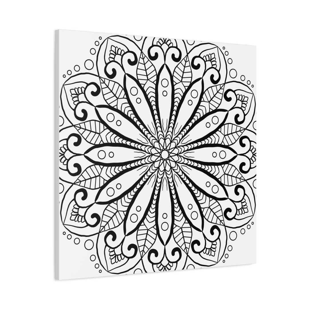 Matte Canvas Mandala Art in Black & White - Handmade, Stretched