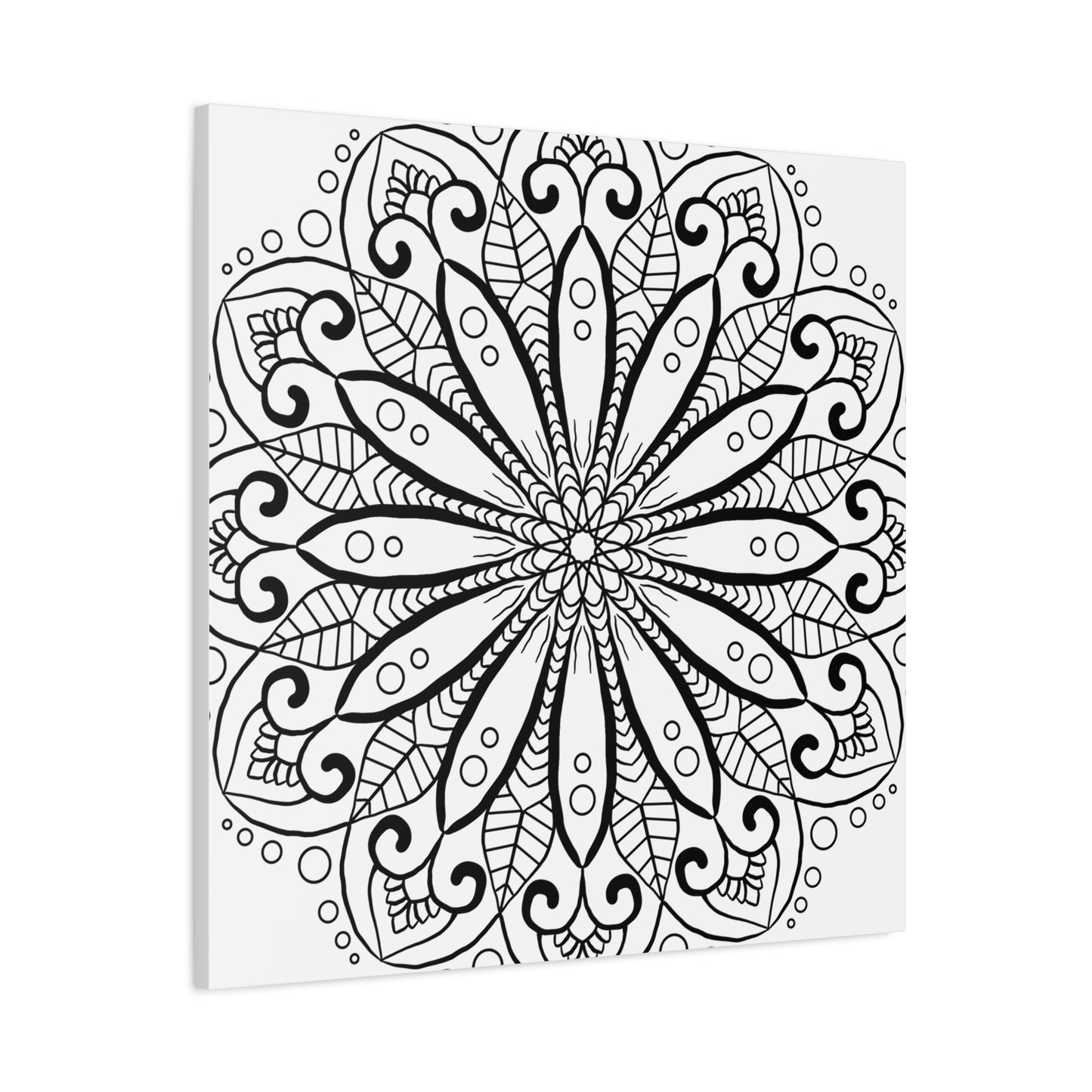 Matte Canvas Mandala Art in Black & White - Handmade, Stretched