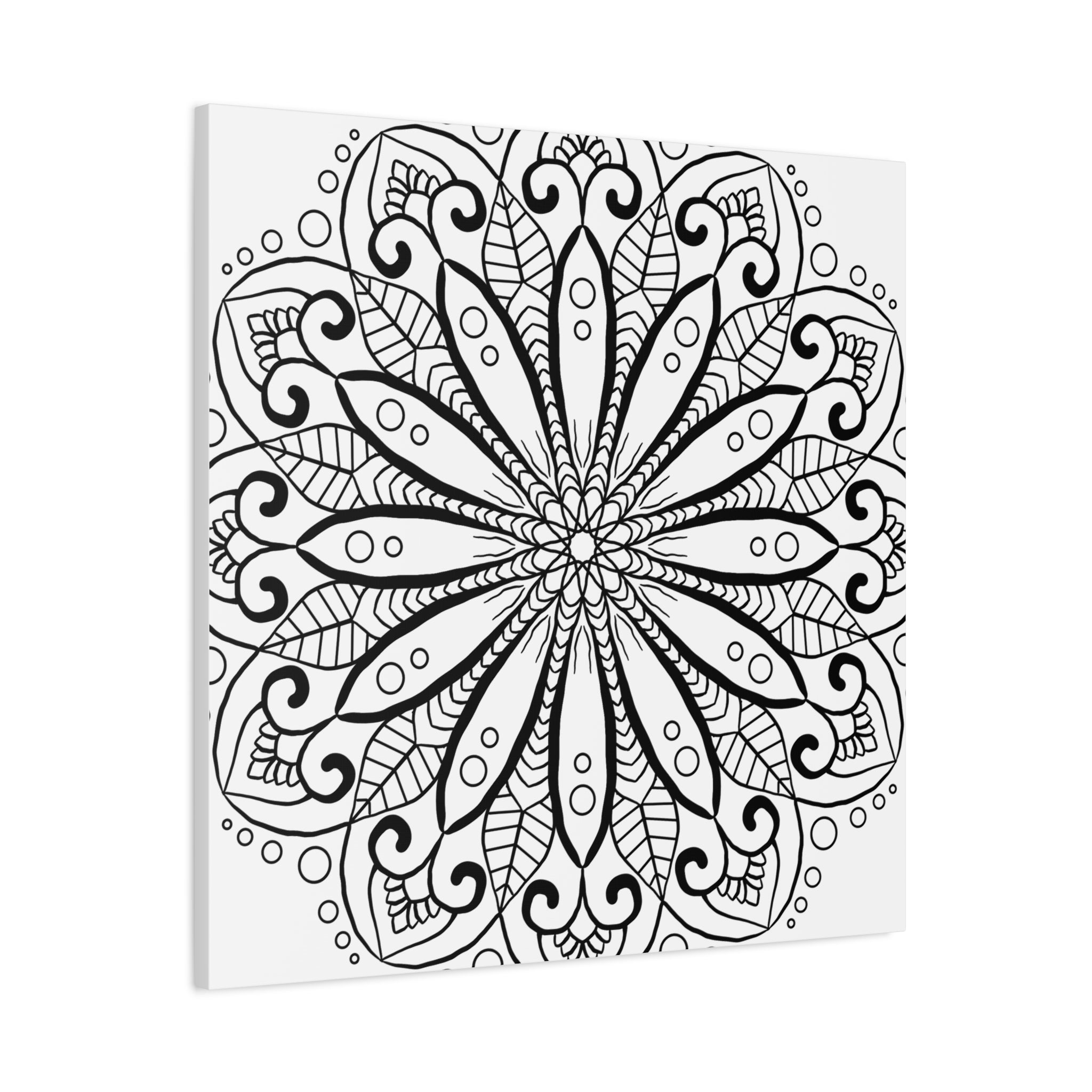 Matte Canvas Mandala Art in Black & White - Handmade, Stretched