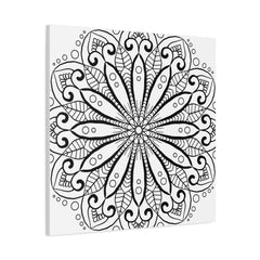 Matte Canvas Mandala Art in Black & White - Handmade, Stretched