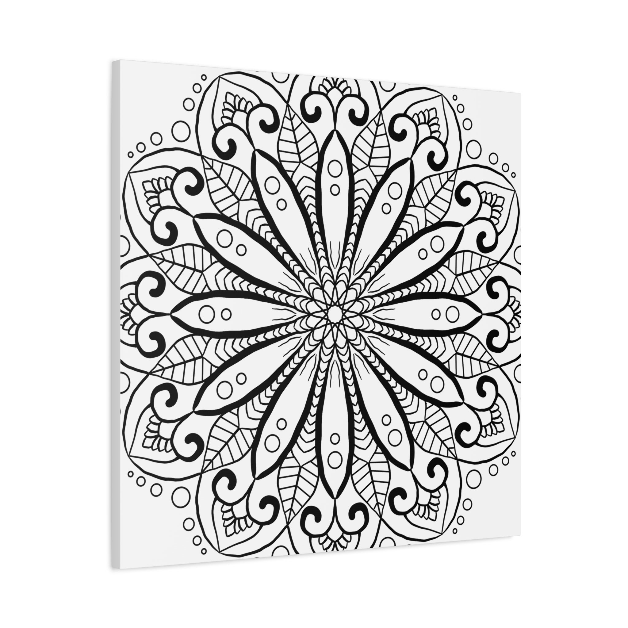 Matte Canvas Mandala Art in Black & White - Handmade, Stretched