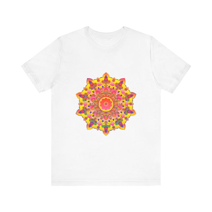 A colorful and intricate mandala design adorns this vibrant tee, perfect for spiritual art enthusiasts