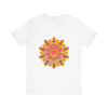 A colorful and intricate mandala design adorns this vibrant tee, perfect for spiritual art enthusiasts