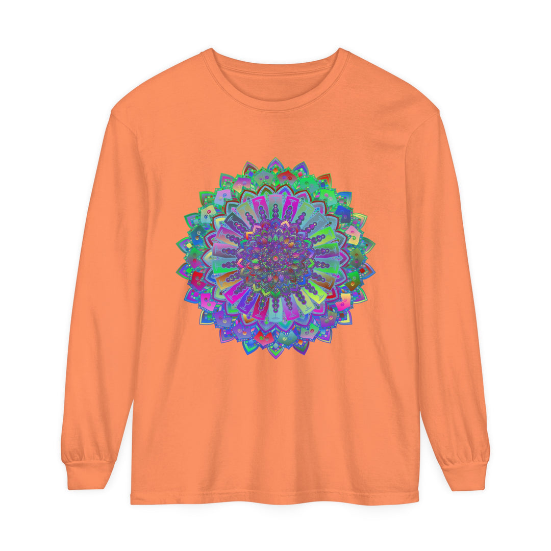 Colorful and intricate mandala design long sleeve t-shirt for vibrant personalities