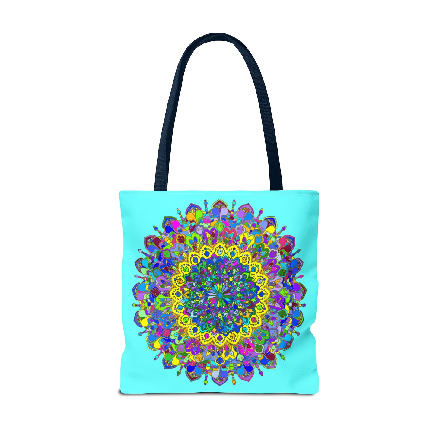 Stylish tote bag featuring a colorful and detailed mandala pattern