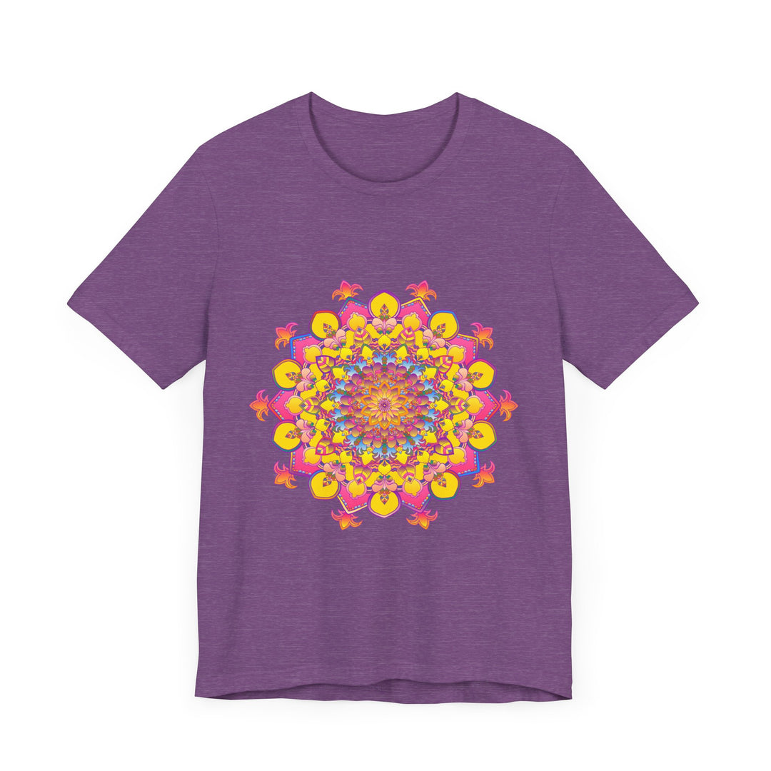 Detailed close-up of the intricate floral mandala tee with vibrant and lively colors