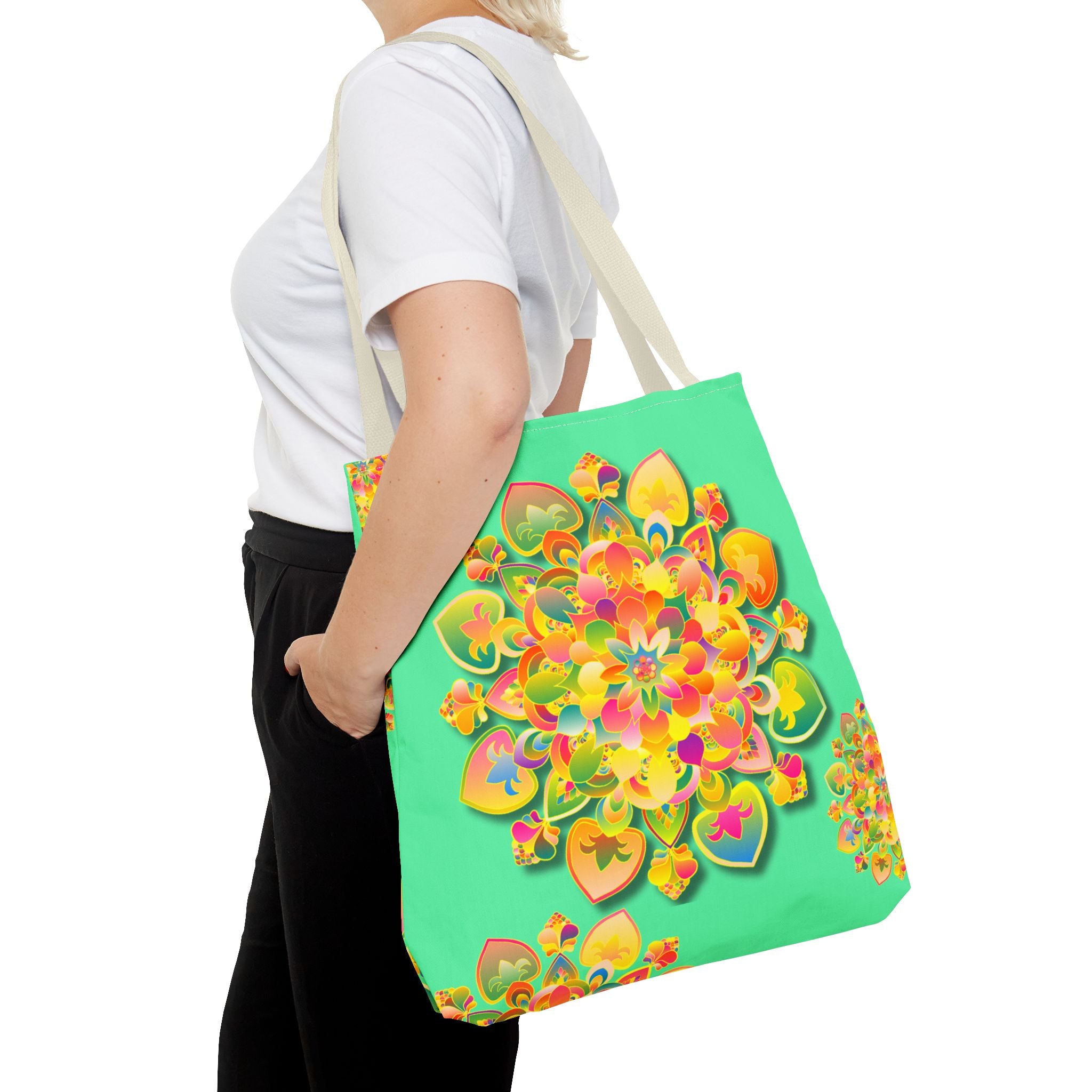 Floral Mandala Tote Bag — Bright Tropical Green All-Over Print