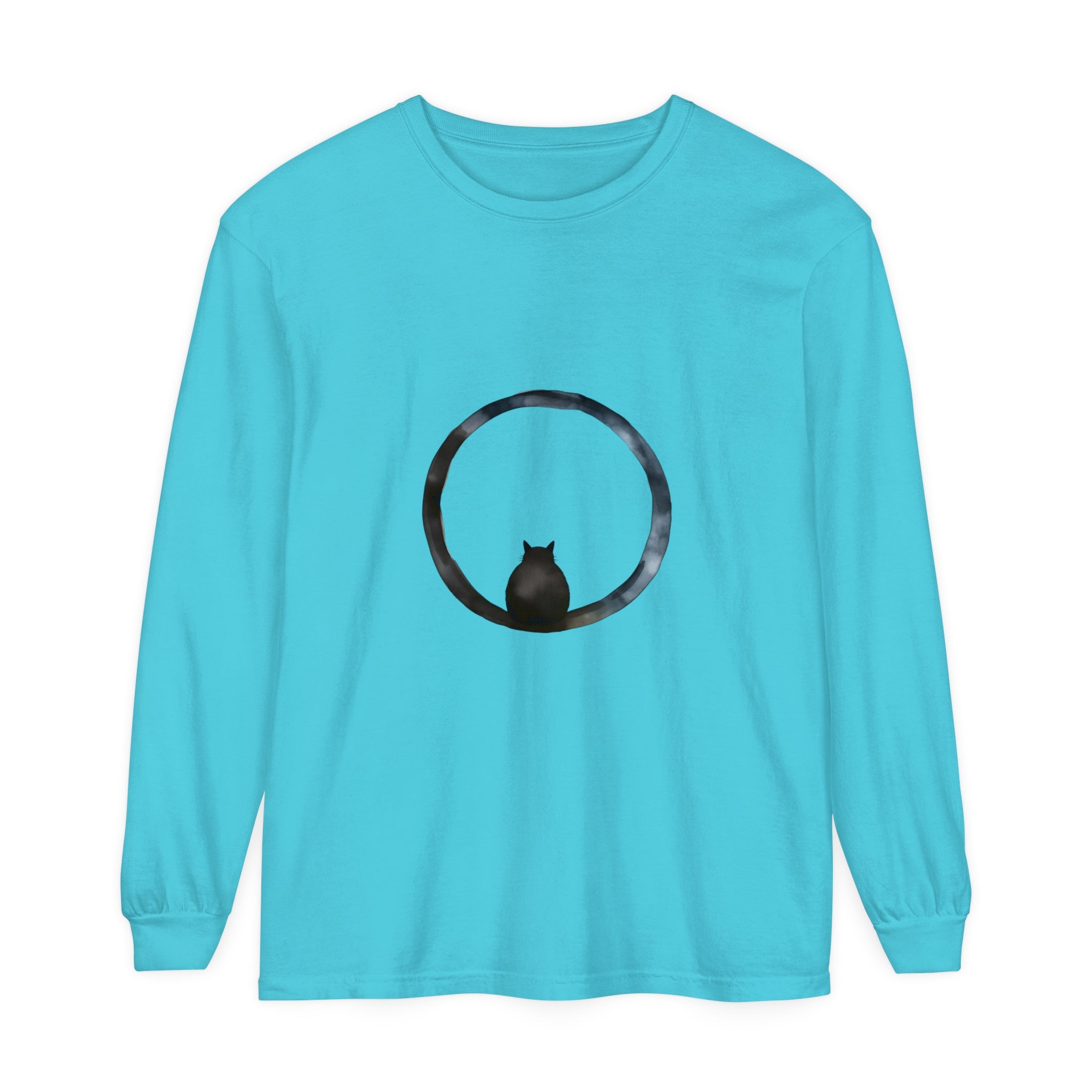 A close-up image of a Mystifying Sphere Unisex Long Sleeve T-Shirt with a unique design and comfortable fit for both men and women