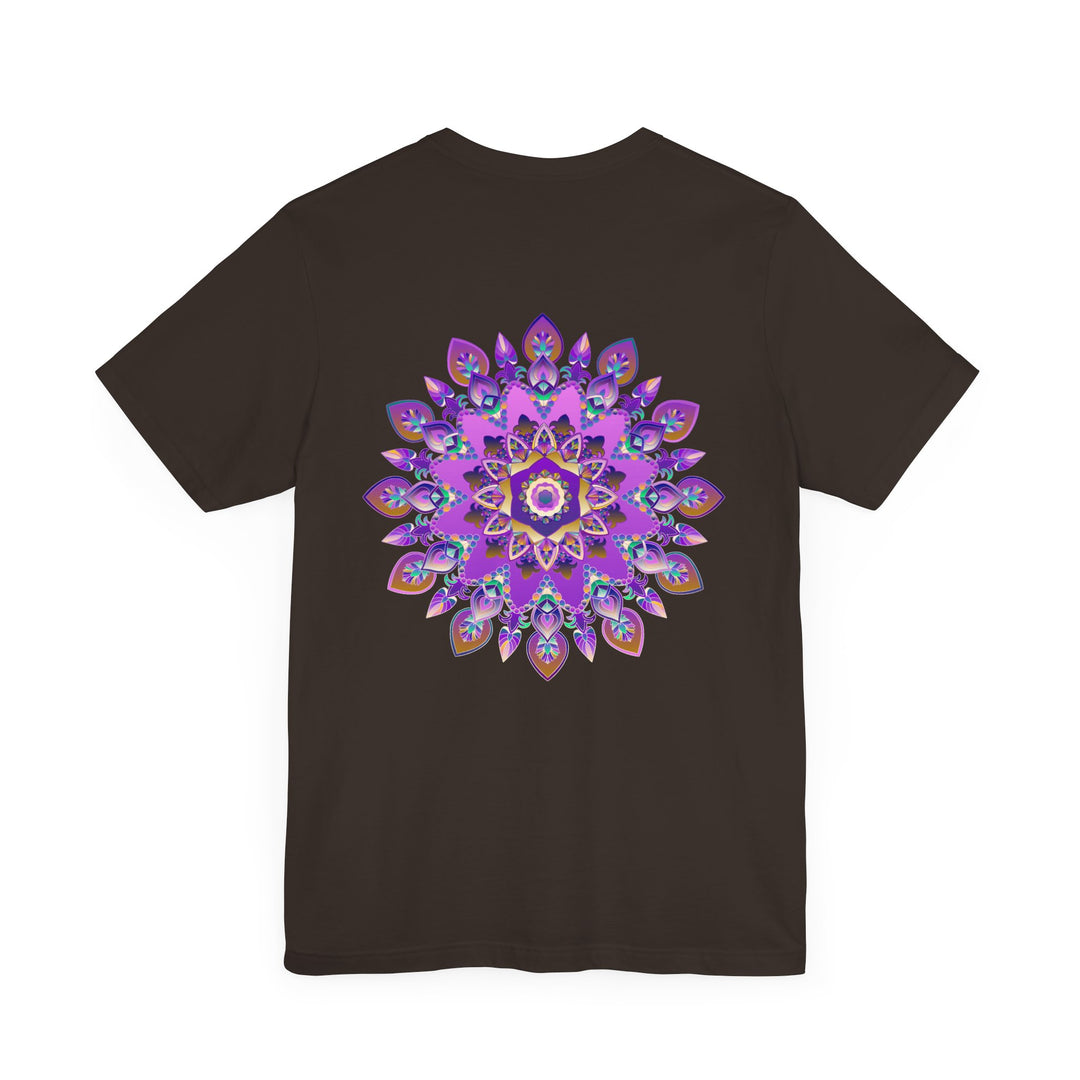 Vibrant purple mandala design t-shirt promoting spiritual peace and harmony