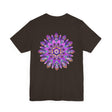 Vibrant purple mandala design t-shirt promoting spiritual peace and harmony