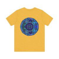Blue Mandala T-Shirt featuring a mesmerizing spiritual design for peace and harmony