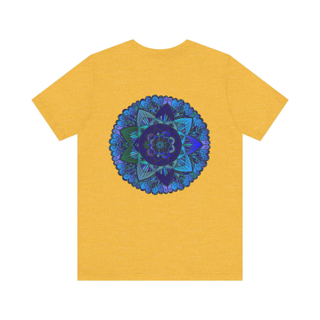 Blue Mandala T-Shirt featuring a mesmerizing spiritual design for peace and harmony