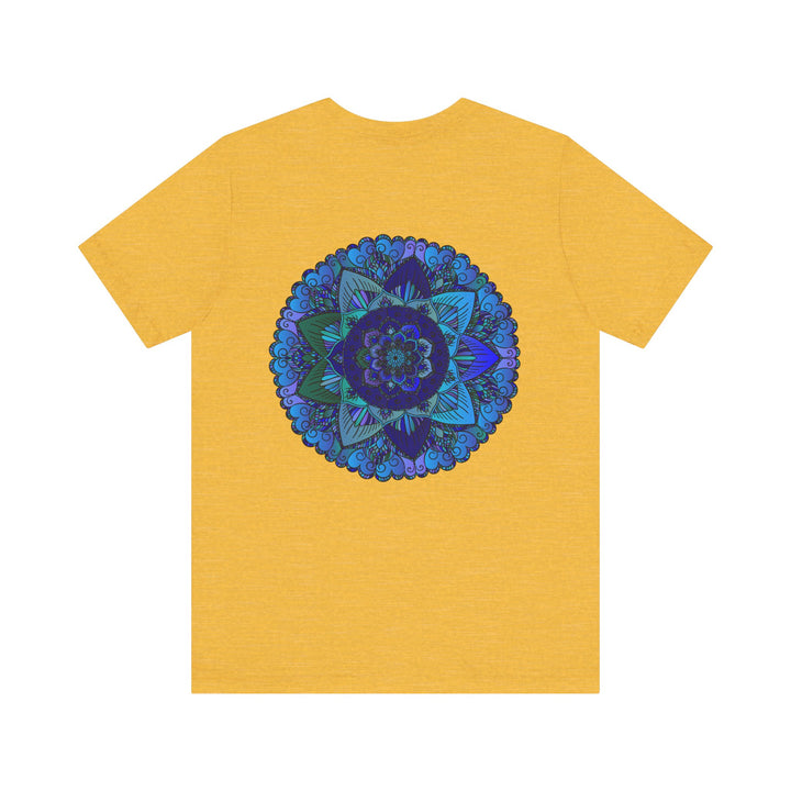 Blue Mandala T-Shirt featuring a mesmerizing spiritual design for peace and harmony