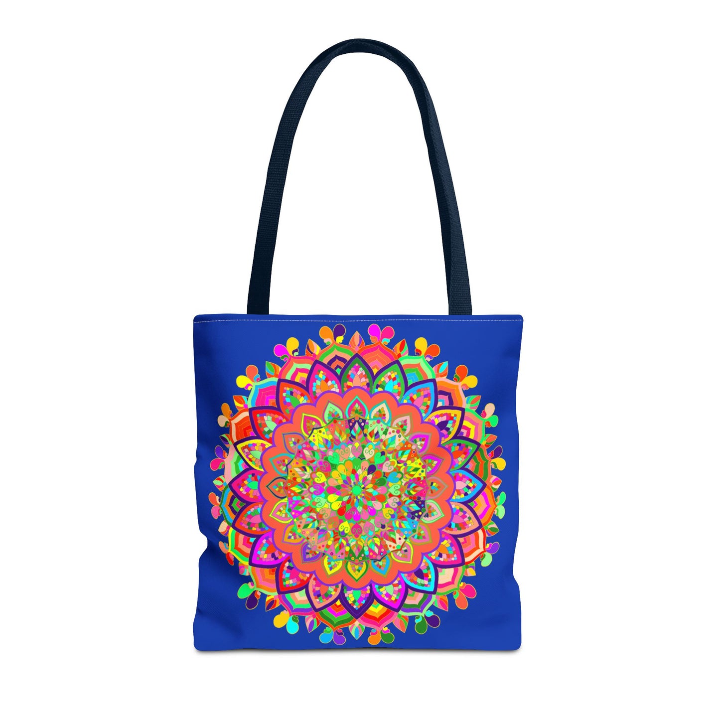 Gorgeous dark blue tote with vibrant and detailed mandala design