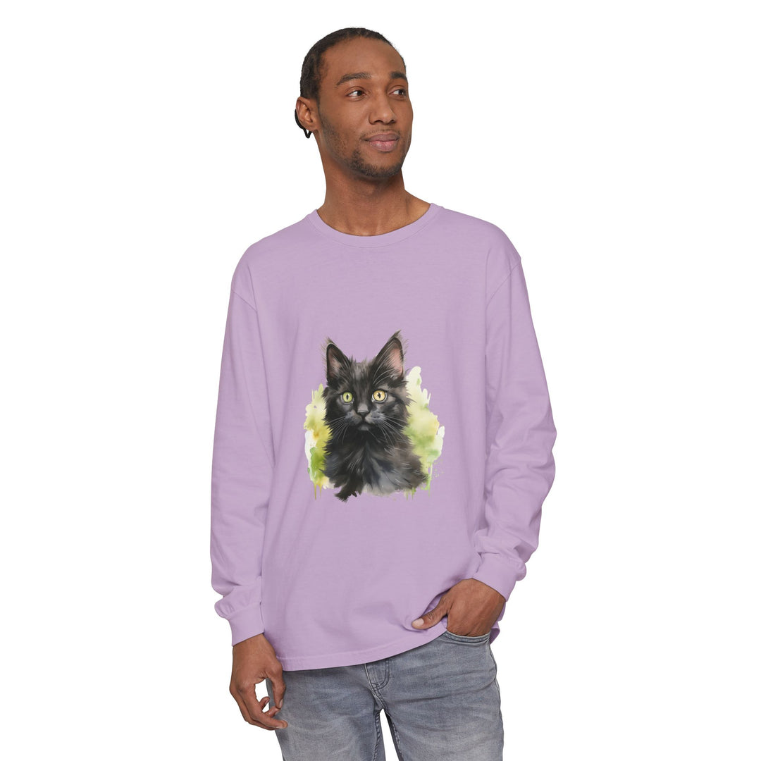 Black Kitten Watercolor Long Sleeve Tee