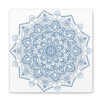 handmade mandala art featuring a steel blue mandala design on matte canvas, stretched and 125 inches thick