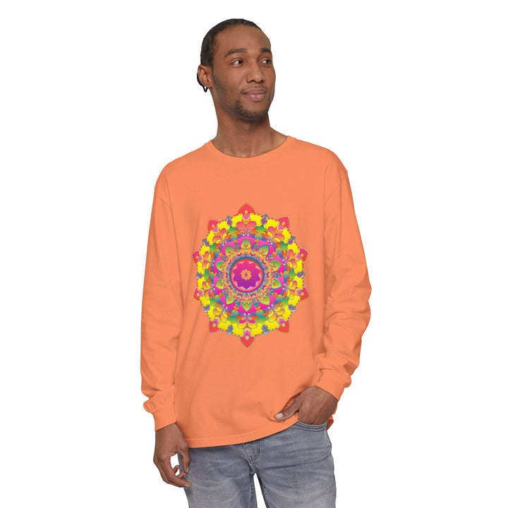 Colorful and intricate mandala design long sleeve t-shirt for vibrant fashion