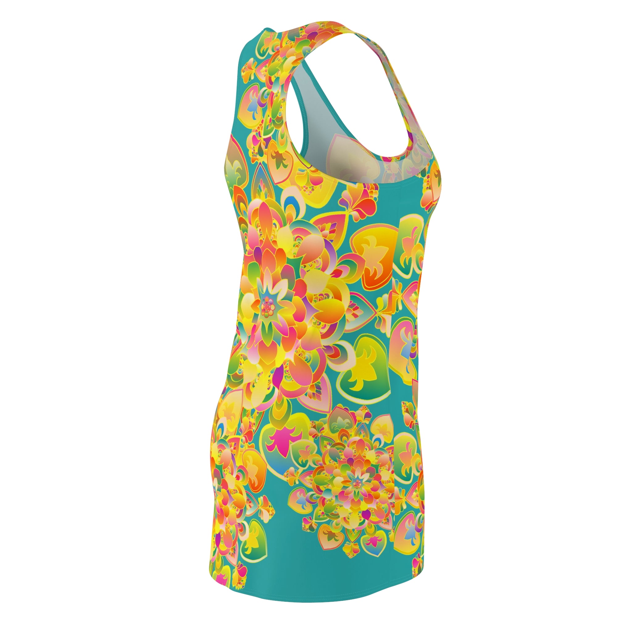 Abito con schiena incrociata e mandala floreale — Abito estivo boho AOP vibrante