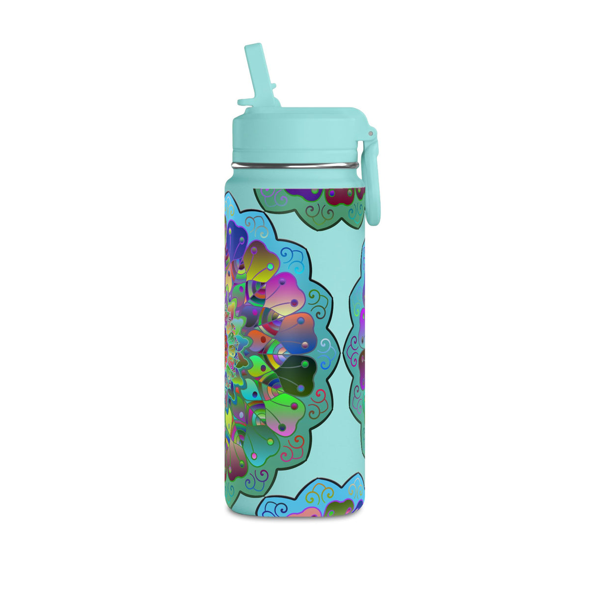 Mandala Floral 20oz Water Bottle — Colorful Boho Hydration Bottle