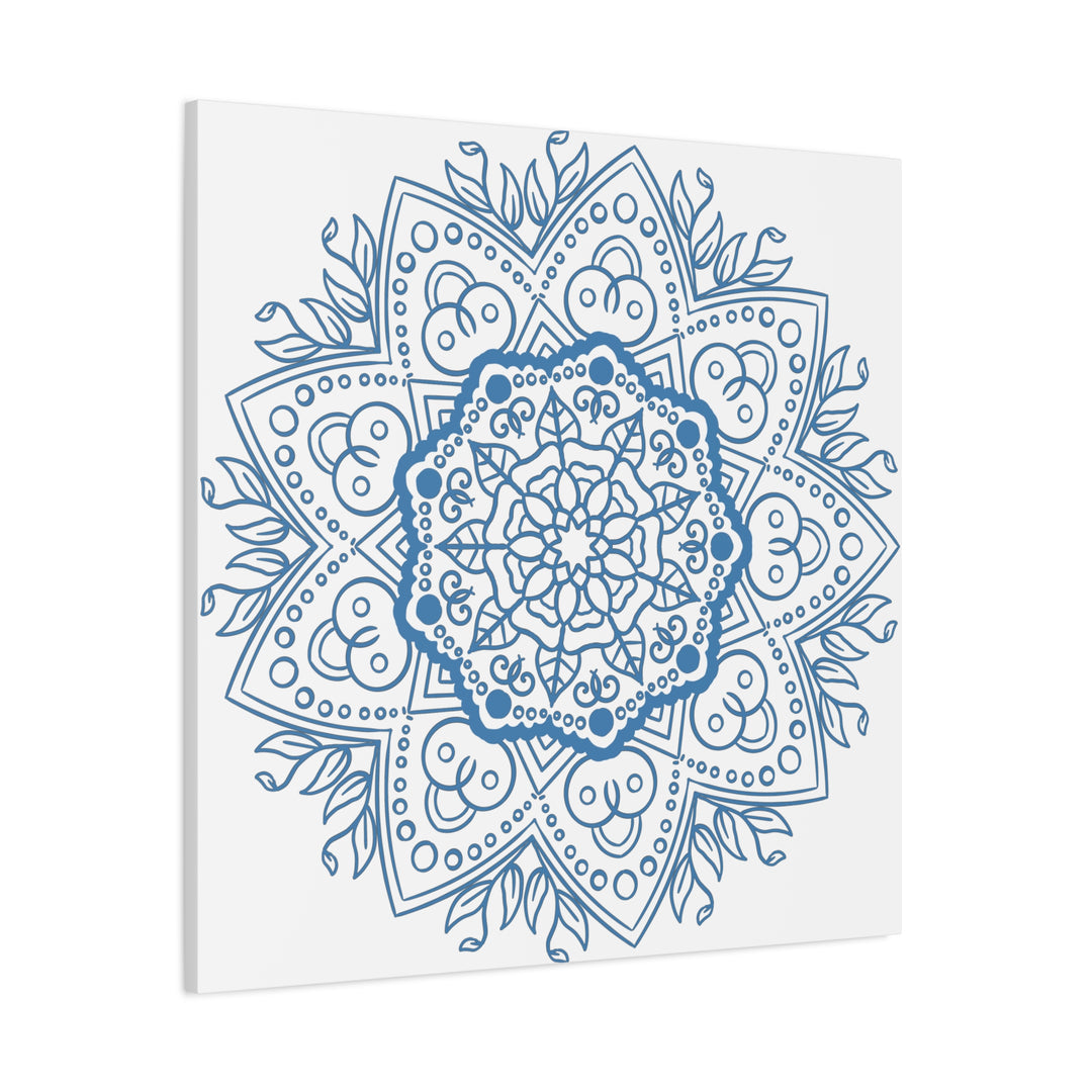 Beautiful Handmade Mandala Design Wall Art in Steel Blue on Matte Canvas, Stretched, 125 inch - Perfect for adding a touch of elegance to any room