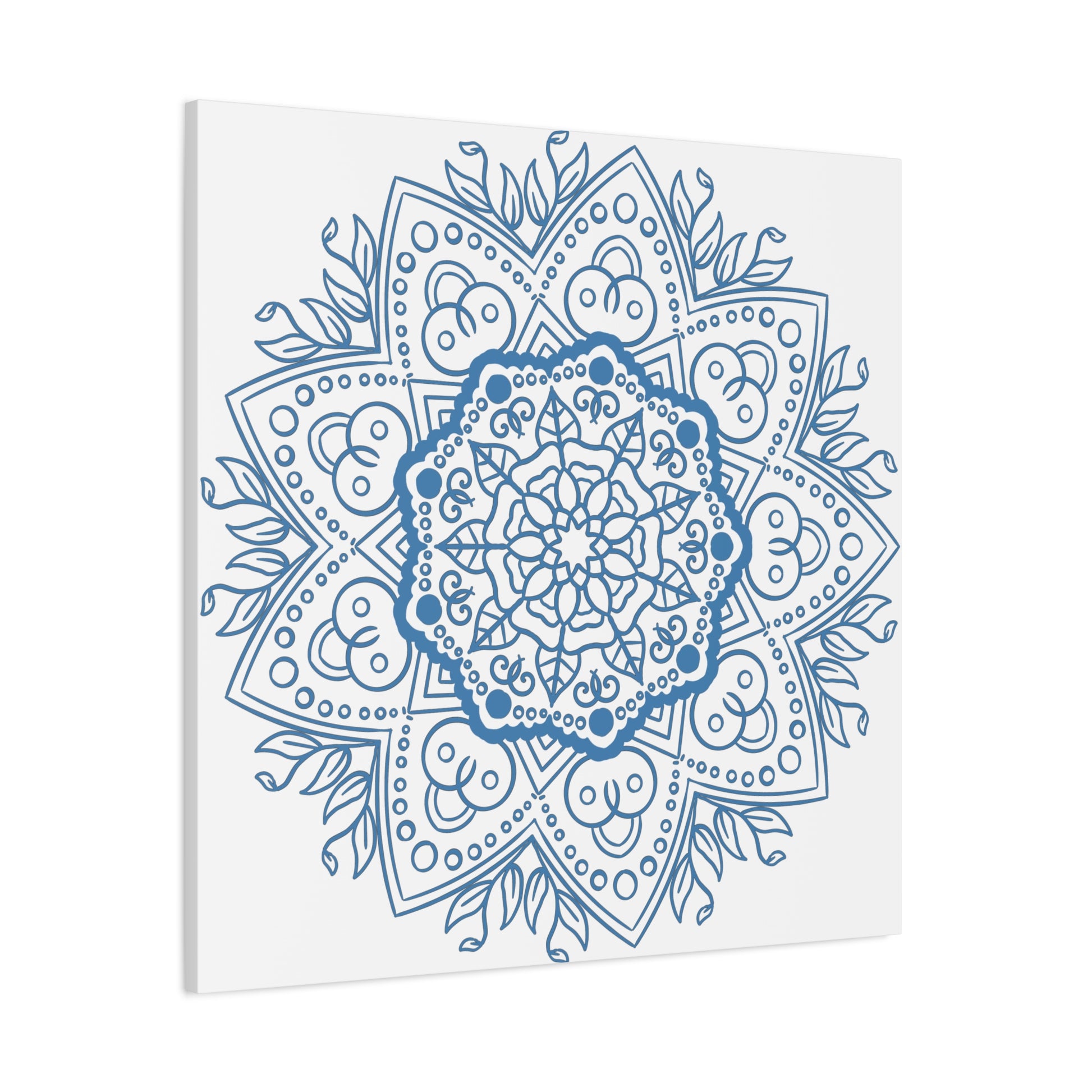 Beautiful Handmade Mandala Design Wall Art in Steel Blue on Matte Canvas, Stretched, 125 inch - Perfect for adding a touch of elegance to any room