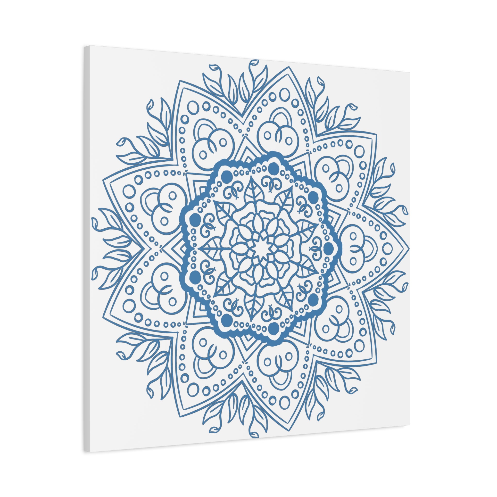 Beautiful Handmade Mandala Design Wall Art in Steel Blue on Matte Canvas, Stretched, 125 inch - Perfect for adding a touch of elegance to any room